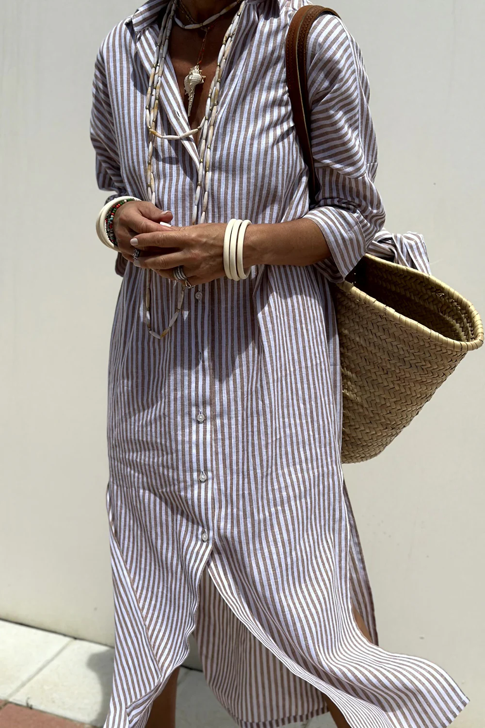 Elegant striped maxi shirt for women | Liora -7