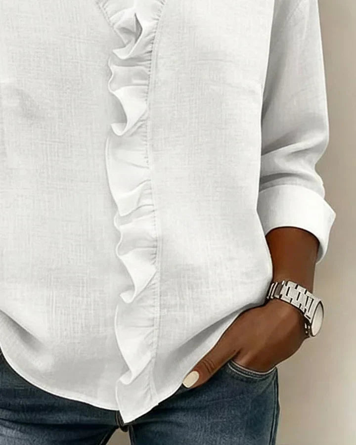 Blouse with ruffled V-neck and long sleeves for women | Indie