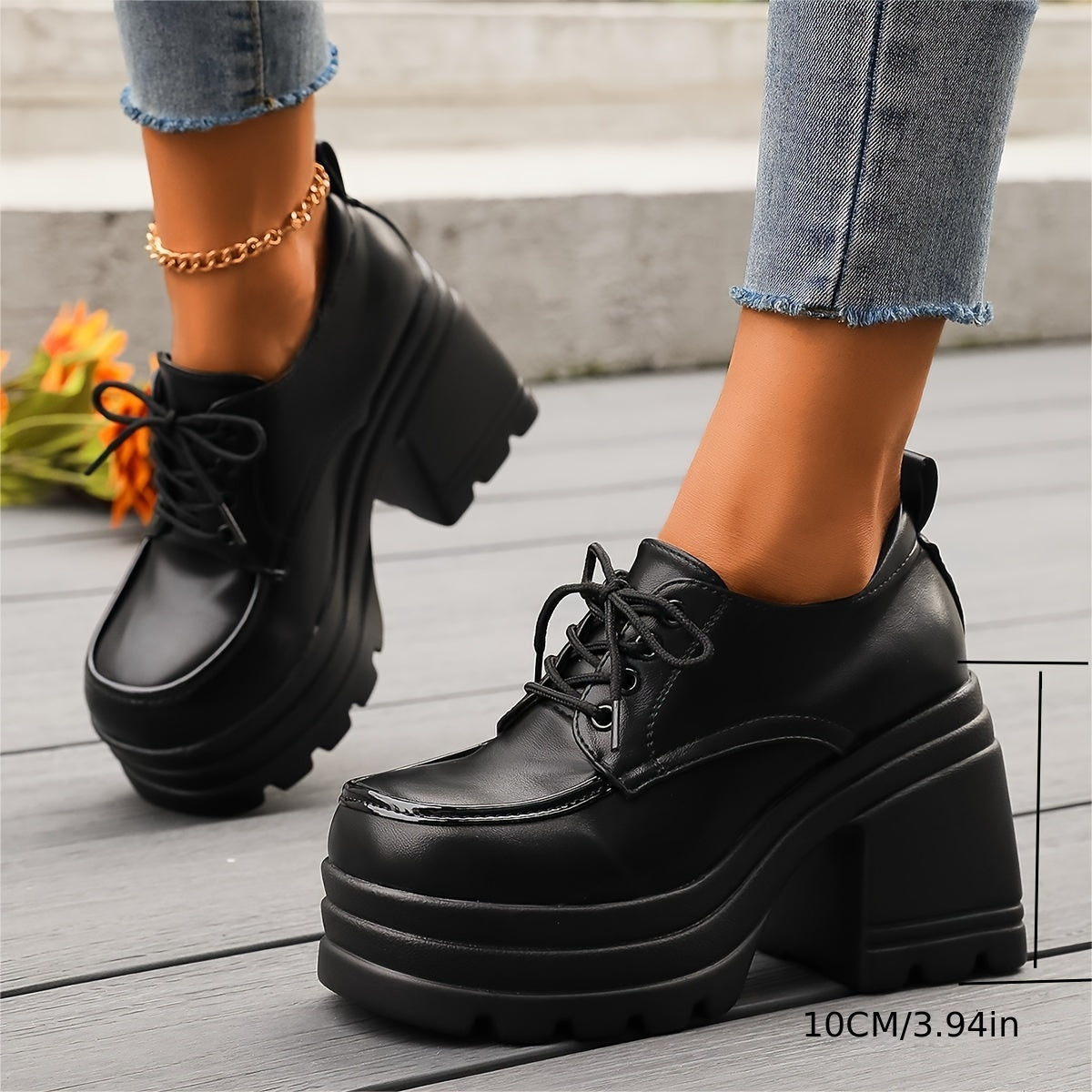 Chunky platform lace-up oxfords block heel for women | Selby -8
