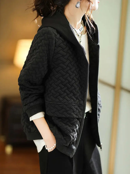 Quilted zip-up hoodie basketweave pattern trainers for women | Selara -11
