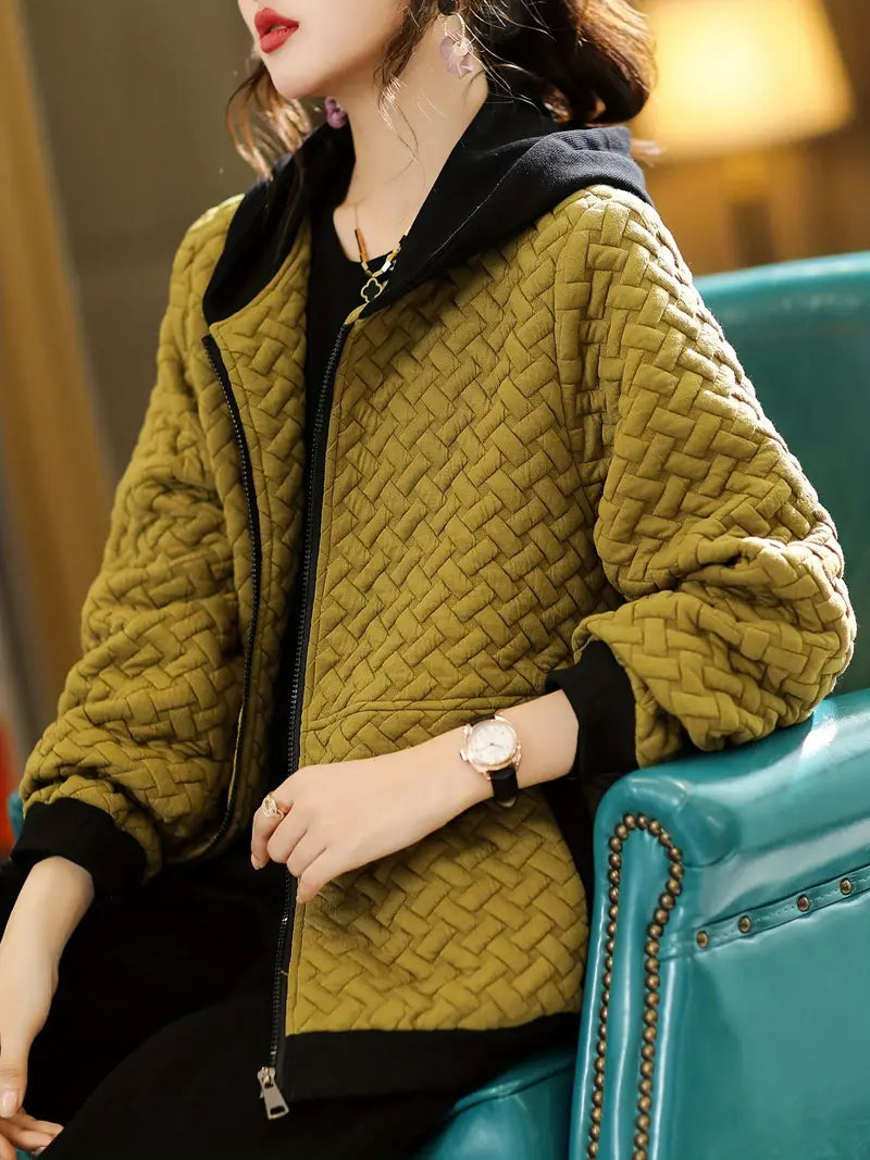 Quilted zip-up hoodie basketweave pattern trainers for women | Selara -3