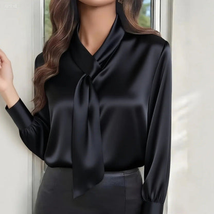 Elegant satin tie-neck everyday blouse for women | Anna -4