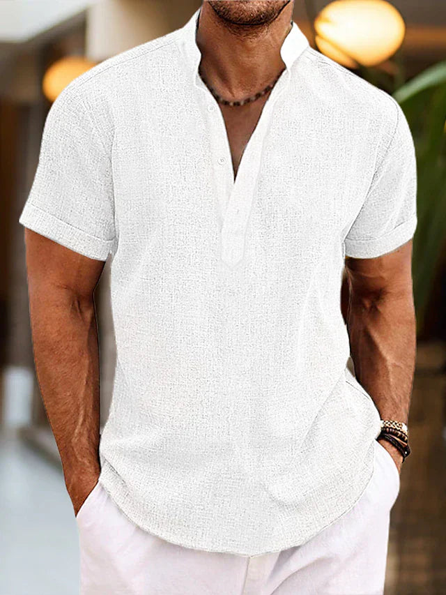Short sleeve henley collar shirt for men | Arlo -4