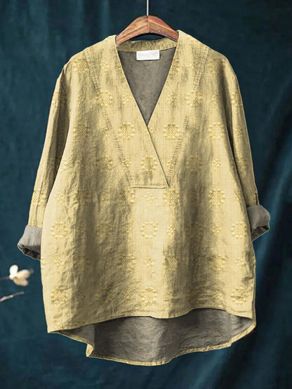 Embroidered blouse with V-neck silhouette for women | Cara
