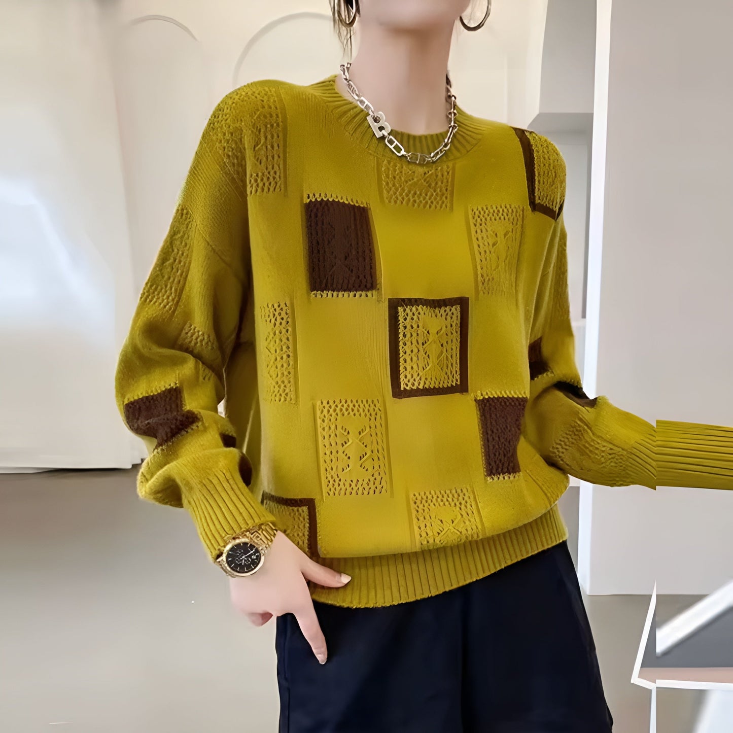Jumper cut-out chic motifs geometric elegant for women -2