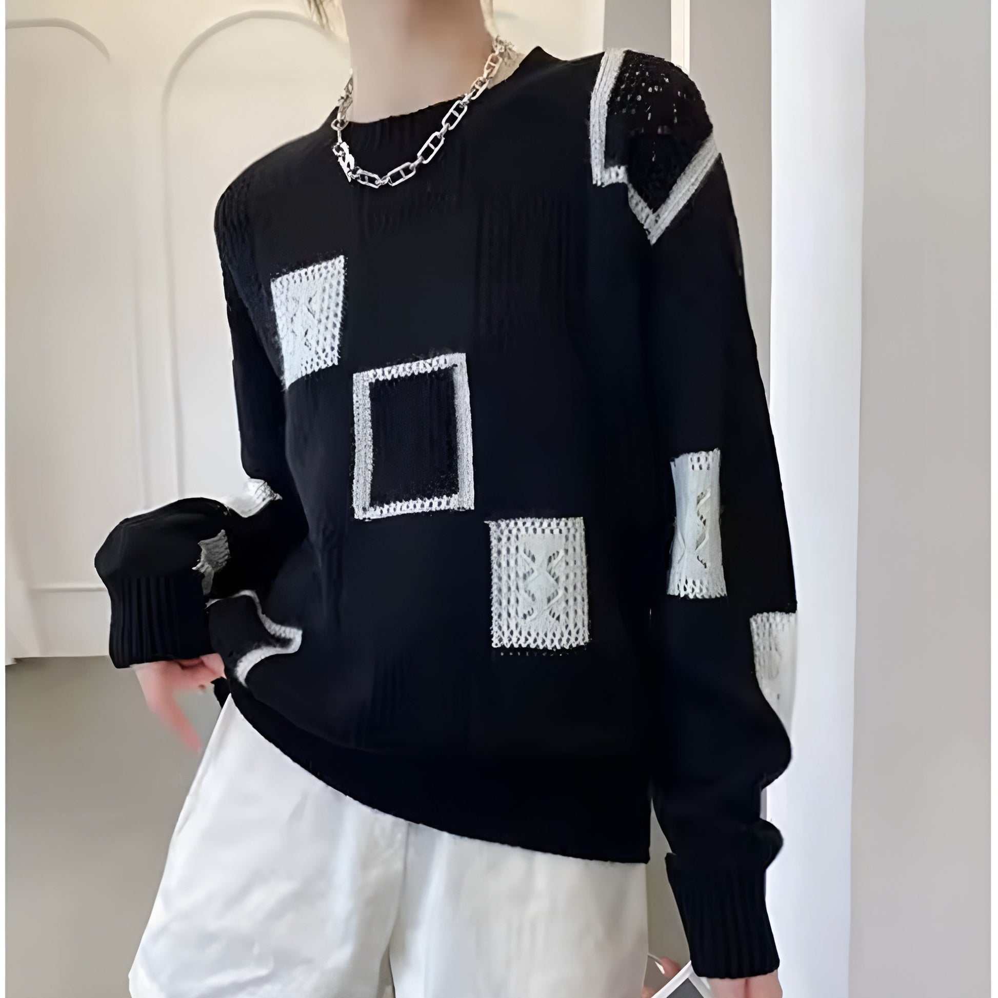 Jumper cut-out chic motifs geometric elegant for women -4