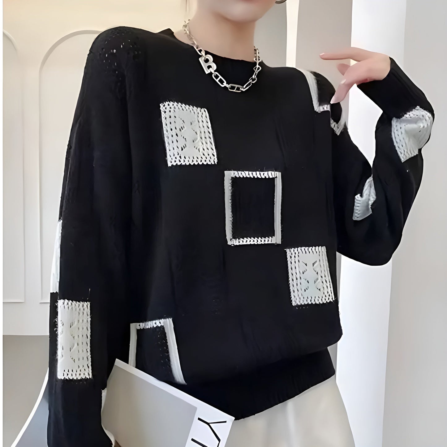Jumper cut-out chic motifs geometric elegant for women -3