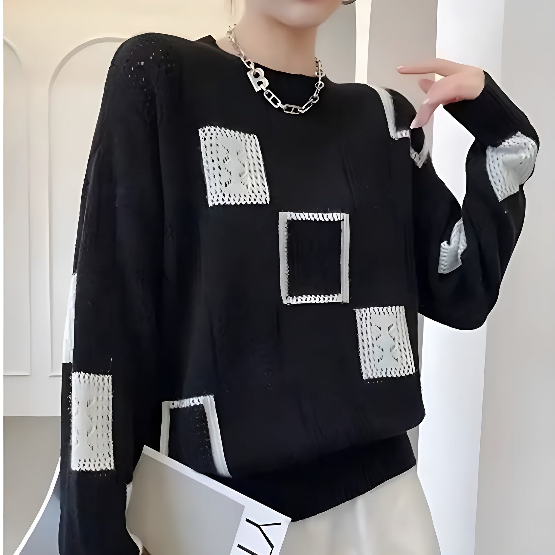 Jumper cut-out chic motifs geometric elegant for women -3