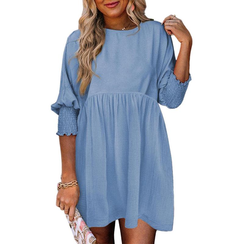 Casual crew-neck loose-fit mini dress for women | Mirasol -10