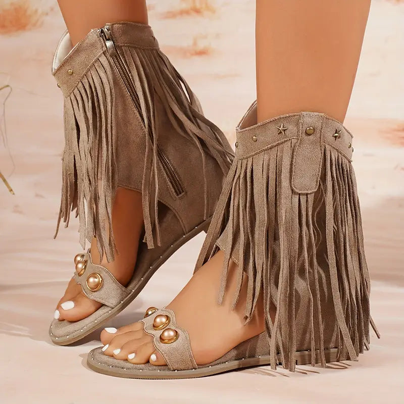 Elegant fringe heel sandals for women | Ariselle -7