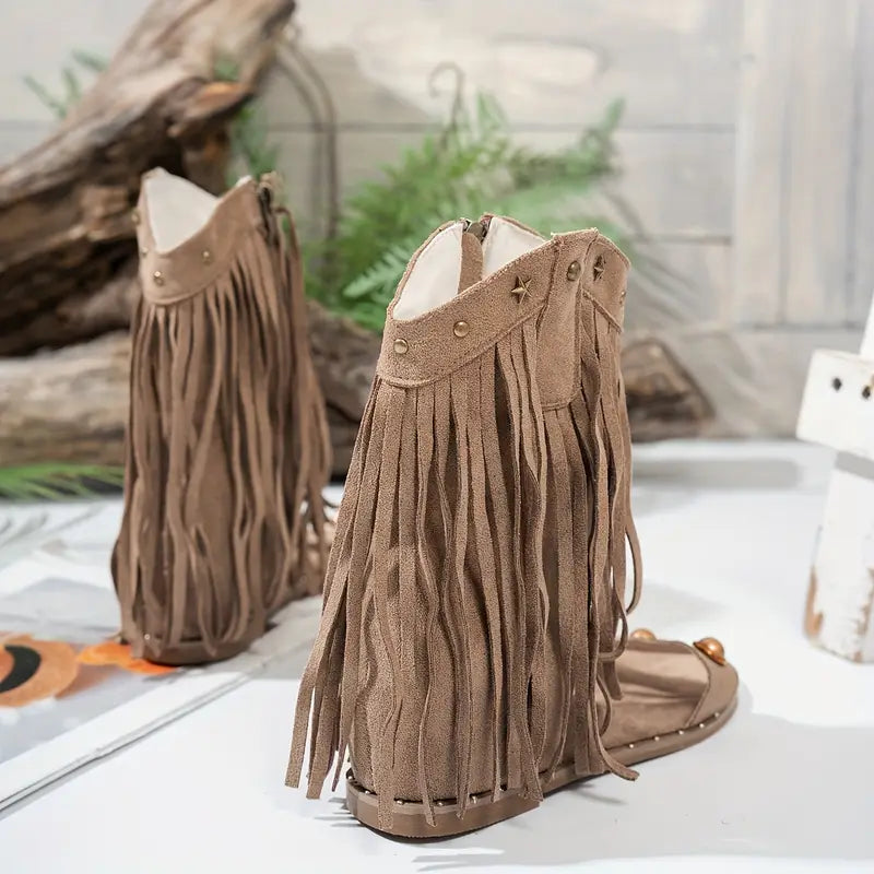 Elegant fringe heel sandals for women | Ariselle -8