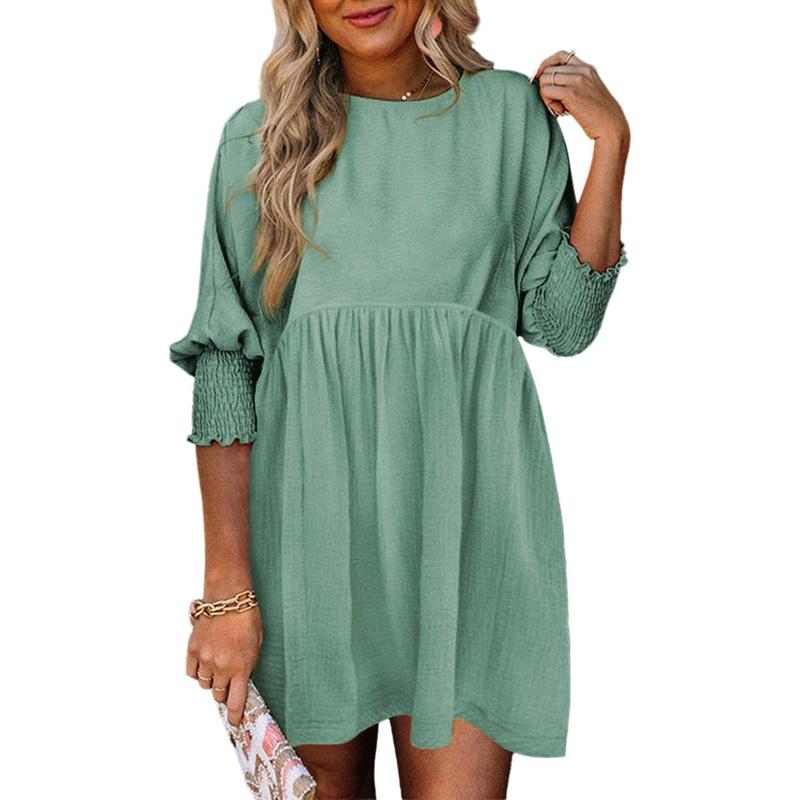 Casual crew-neck loose-fit mini dress for women | Mirasol -4