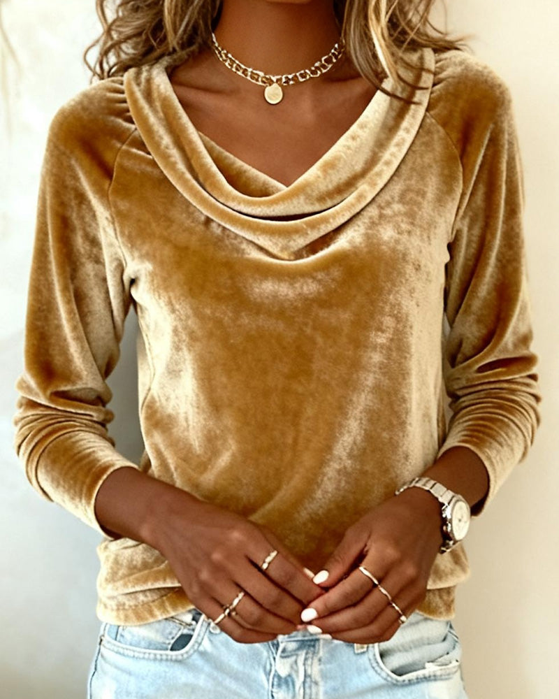 Velvet drape-neck elegant top for women | Celeste -3