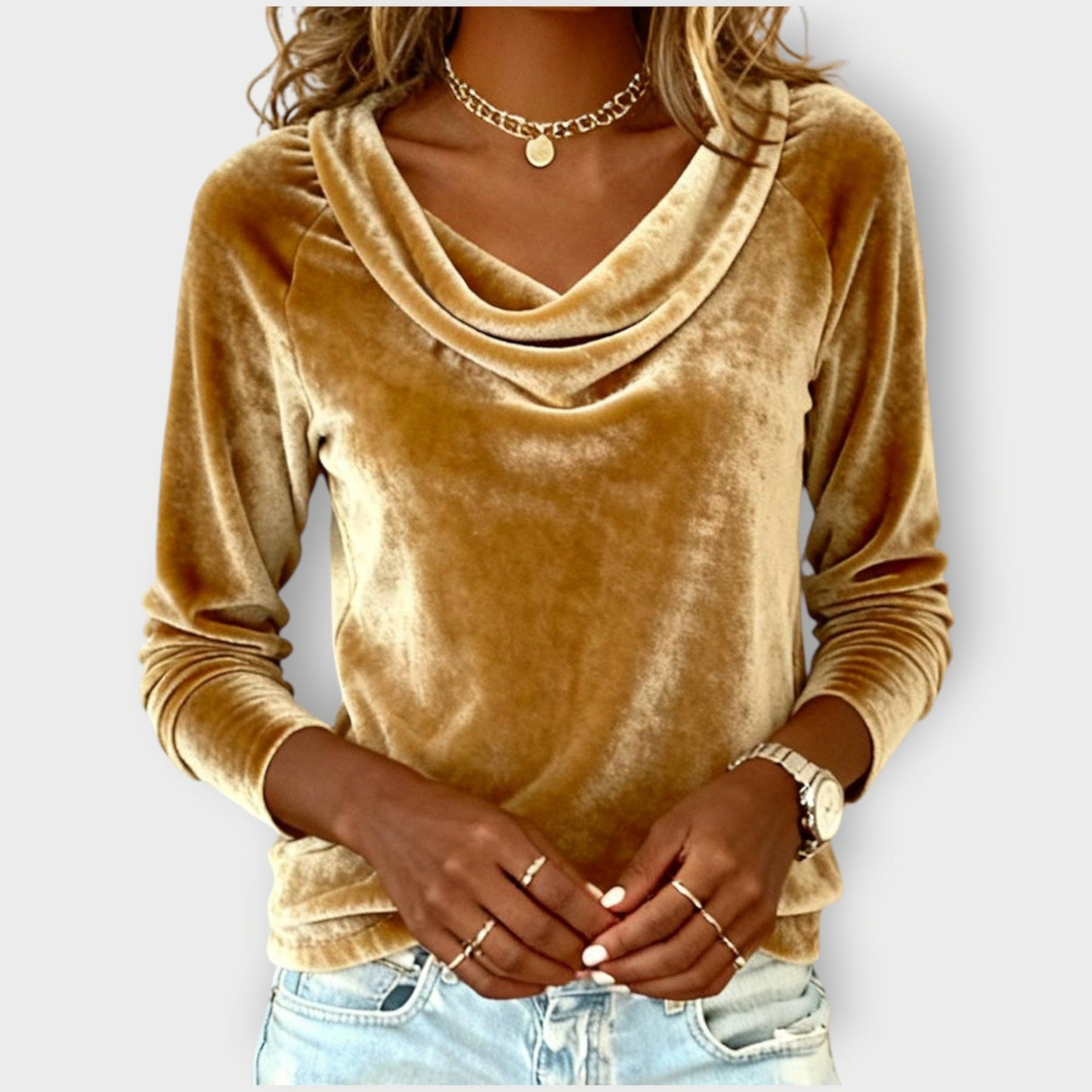 Elegant velvet drape-neck top for women | Margaret -10