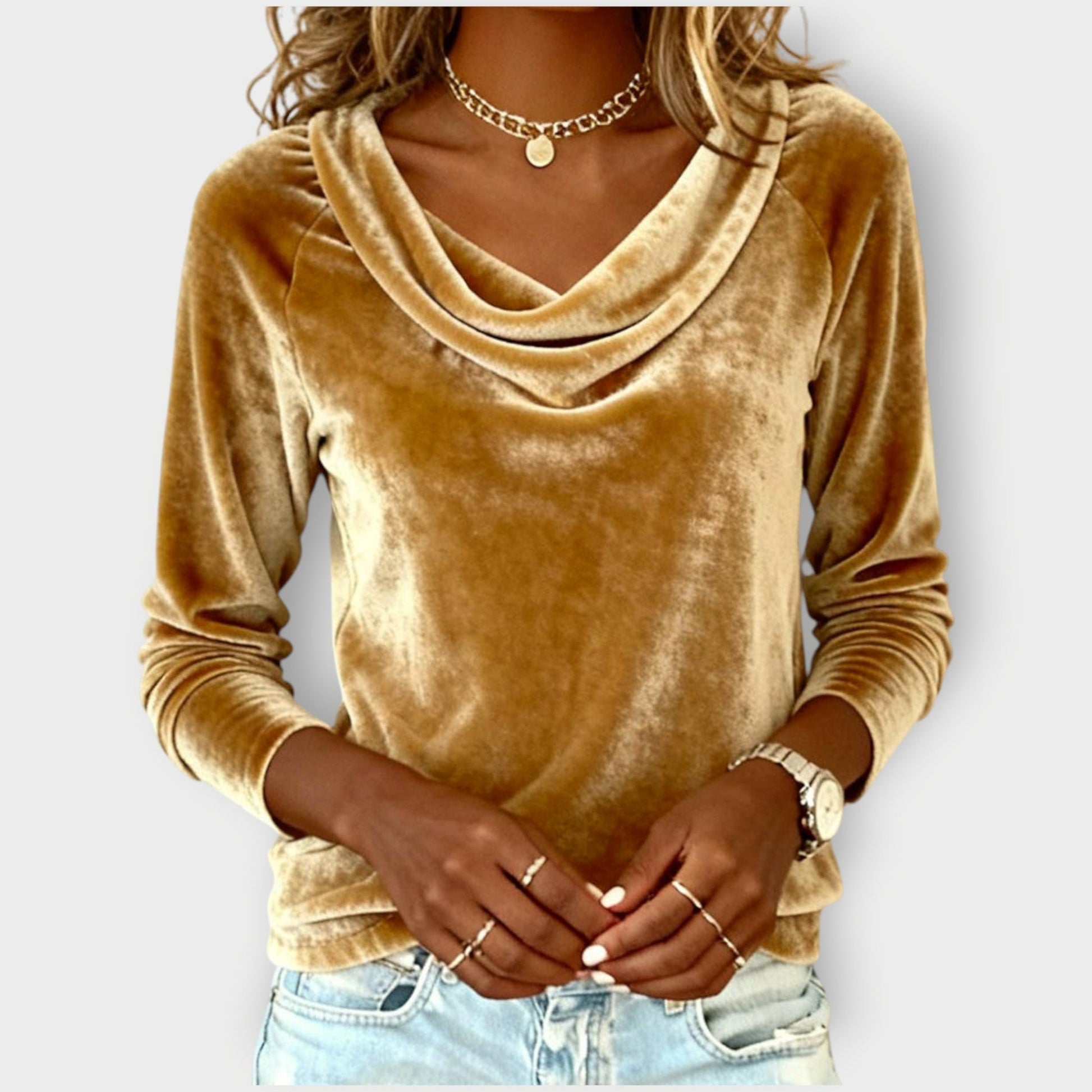 Elegant velvet drape-neck top for women | Margaret -10
