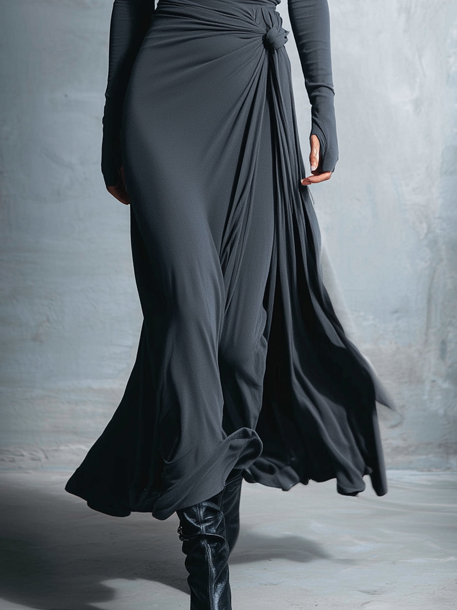 Elegant grey wrap maxi dress for women | Elara -3