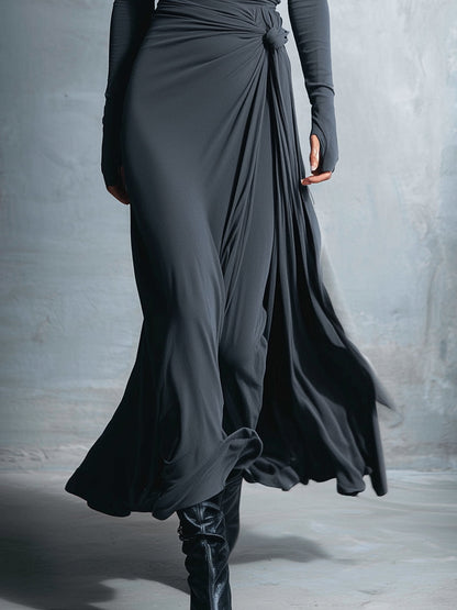 Elegant grey wrap maxi dress for women | Elara -3