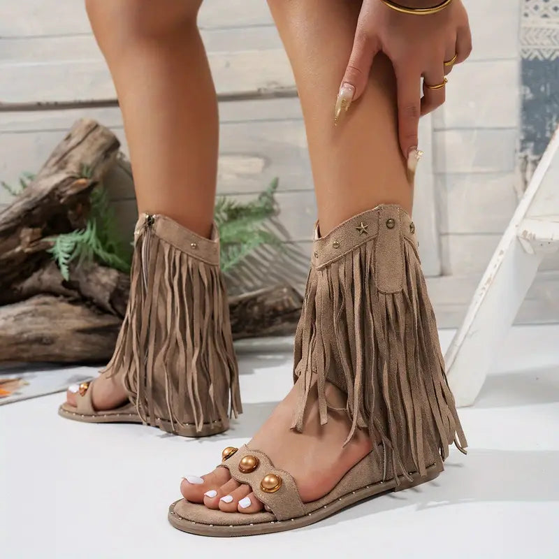 Elegant fringe heel sandals for women | Ariselle -11