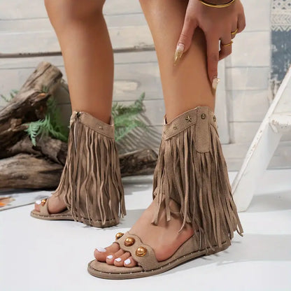 Elegant fringe heel sandals for women | Ariselle -11