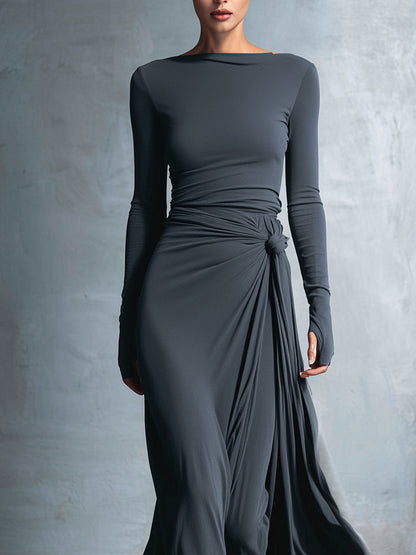 Elegant grey wrap maxi dress for women | Elara -2