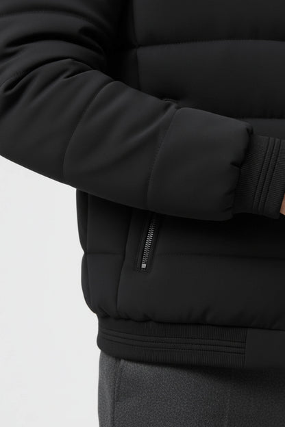 Stand-collar puffer jacket with zippered pockets for men | Caurelle
