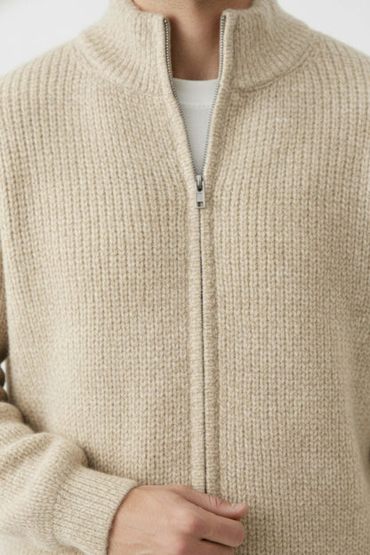 Zip knit jumper with stand collar for men | Caurelle
