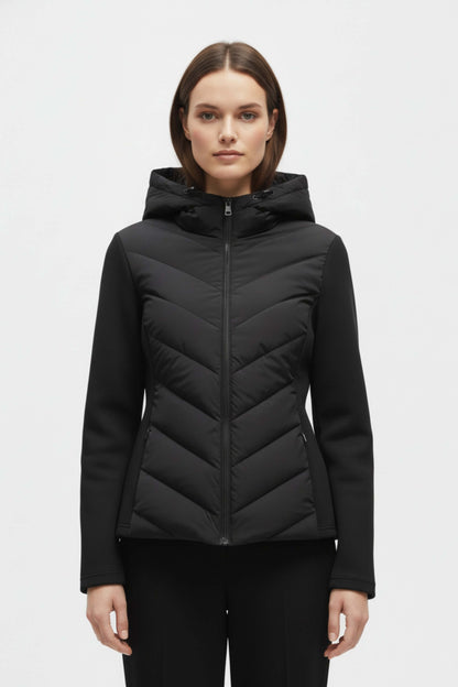 Hooded puffer jacket with sleek silhouette for women | Caurelle