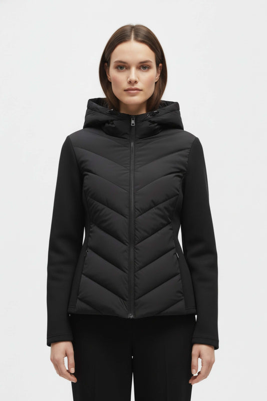 Hooded puffer jacket with sleek silhouette for women | Caurelle