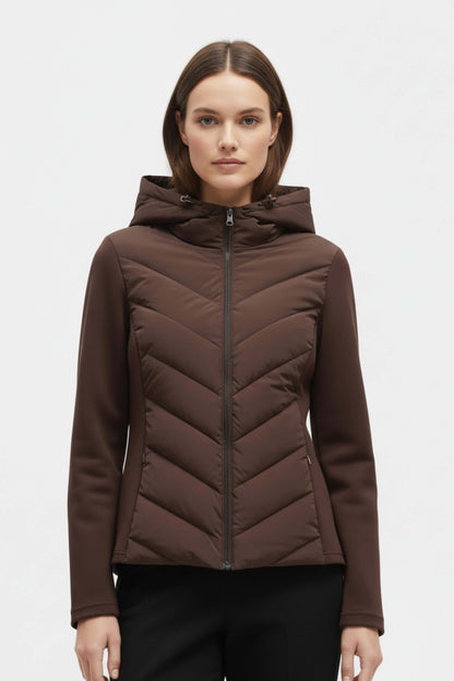 Hooded puffer jacket with sleek silhouette for women | Caurelle