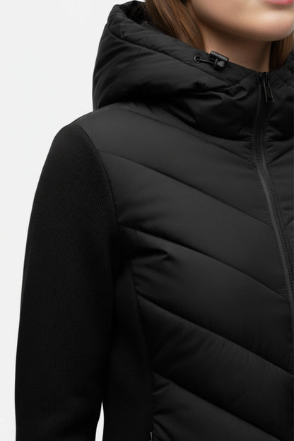 Hooded puffer jacket with sleek silhouette for women | Caurelle