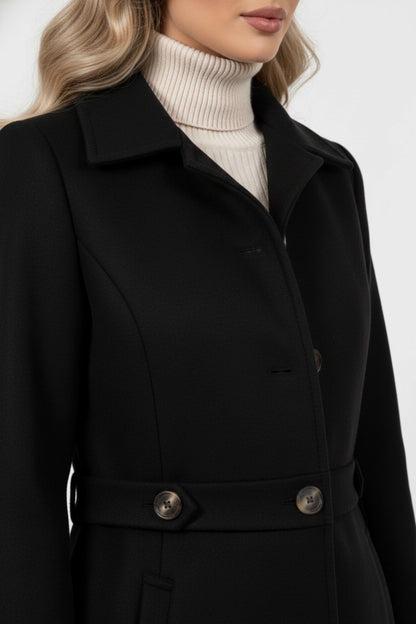 Elegant buttoned winter coat with belted waist for women | Caurelle