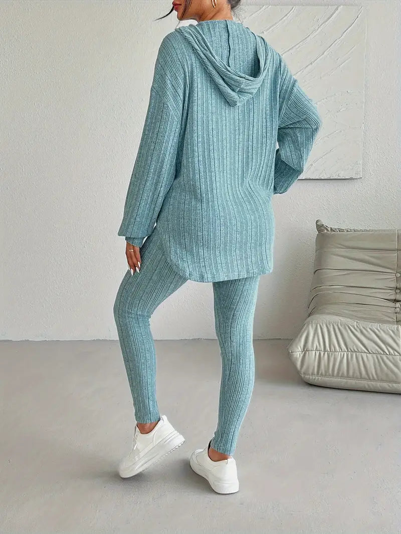 Ribbed knit lounge set oversized hoodie for women | Lyra -5