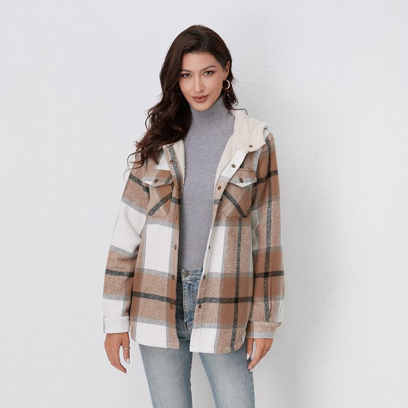 Plaid hooded flannel jacket for women | Amelia -7