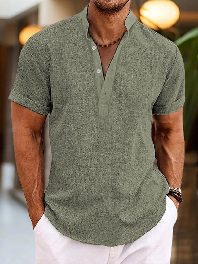 Short sleeve henley collar shirt for men | Arlo -9
