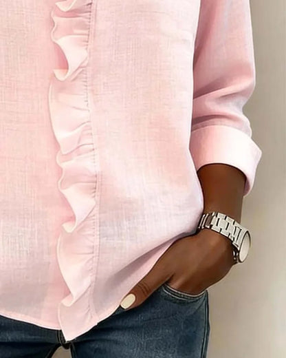 Blouse with ruffled V-neck and long sleeves for women | Indie