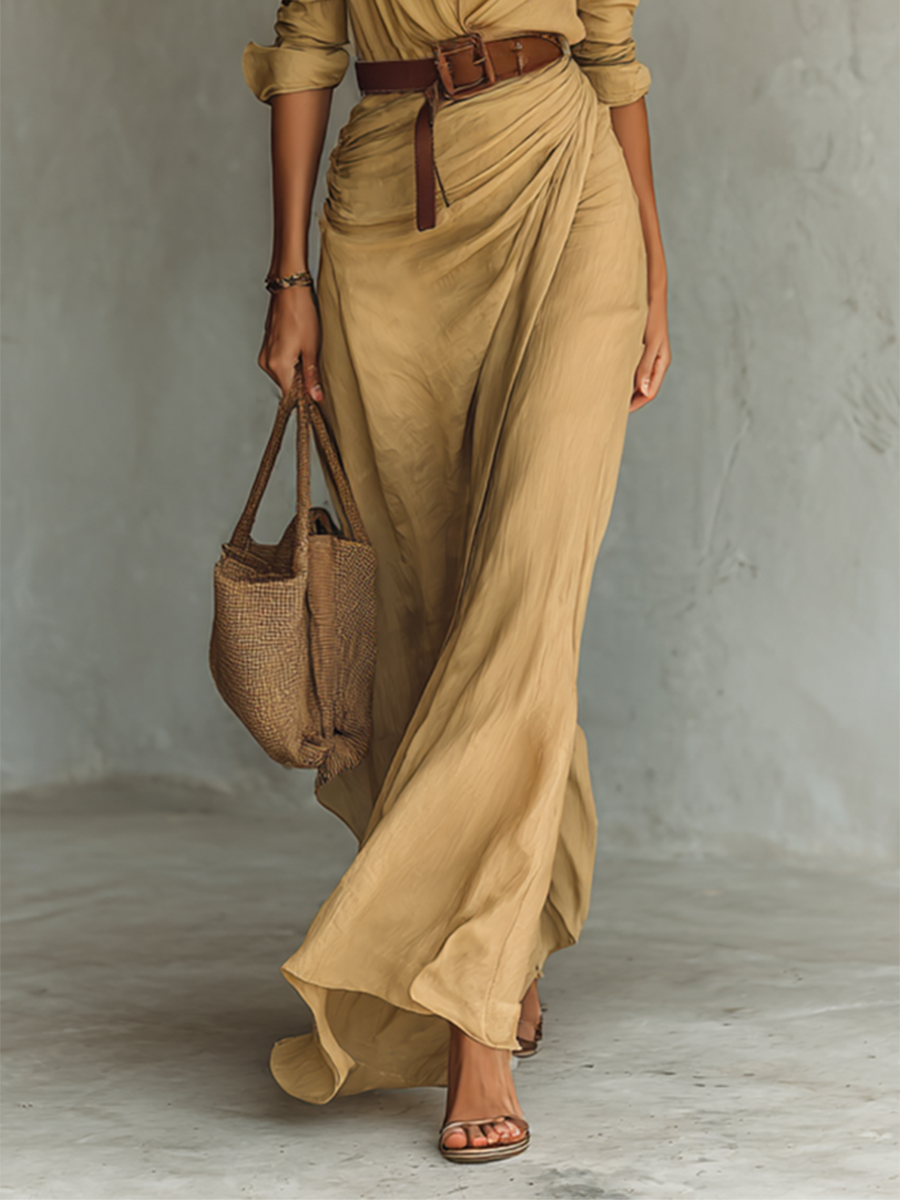 Refined belted maxi dress for women | Mida Grace -3