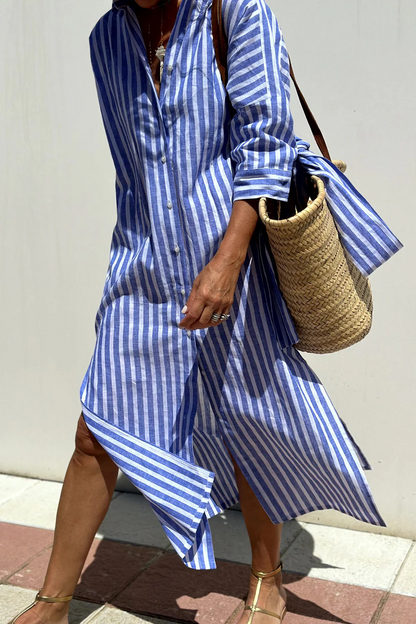Elegant striped maxi shirt for women | Liora -6