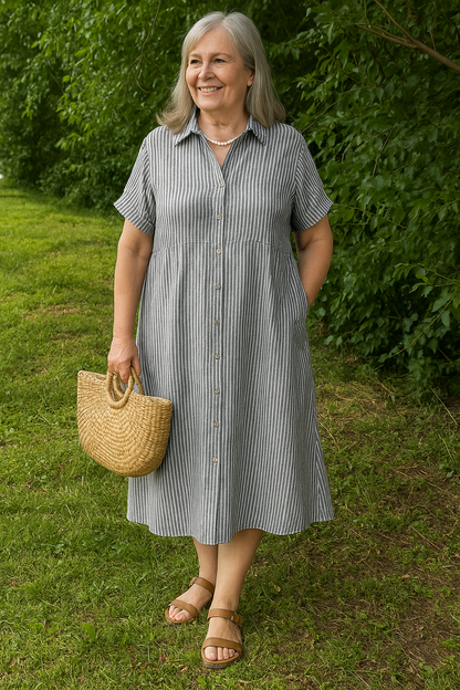 Relaxed striped dress for women -6