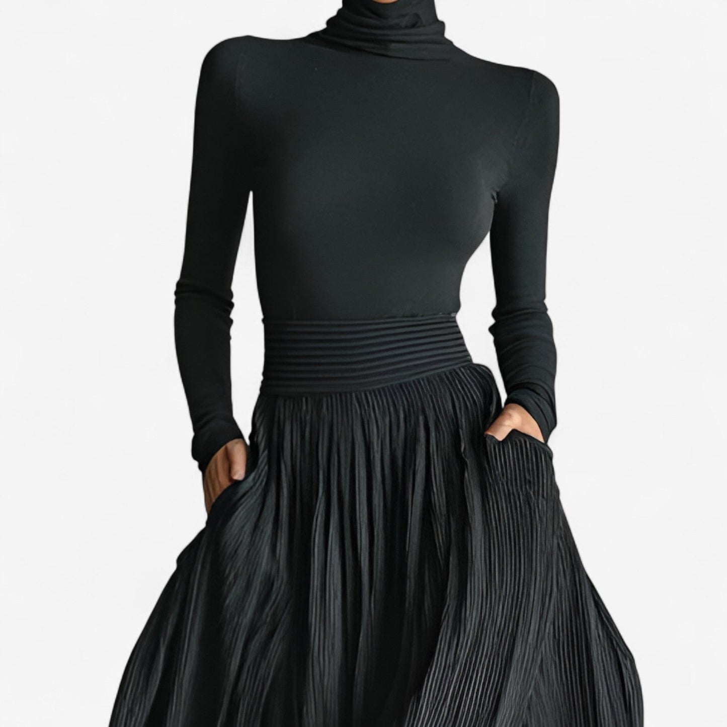 Elegant fluide dress taille haute maxi for women -2