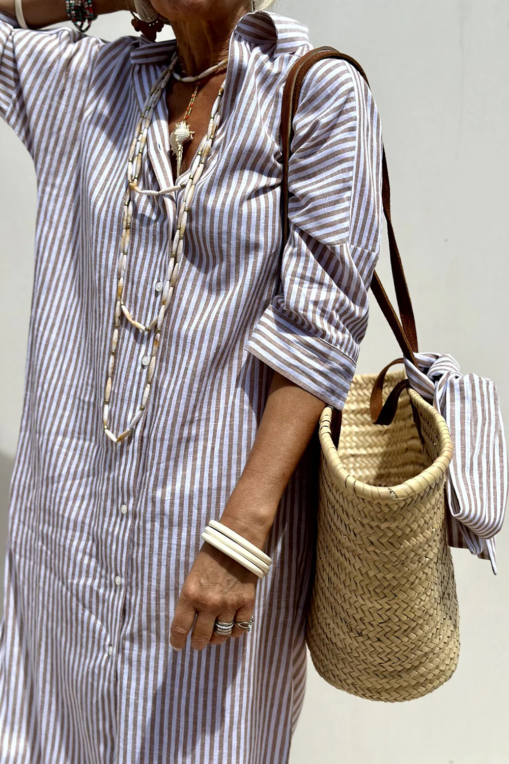 Elegant striped maxi shirt for women | Liora -3
