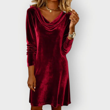 Draped neck velvet evening dress for women | Selina -5