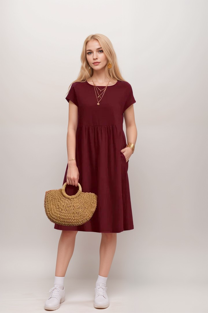 Dress mi-longue casual coton for women | Soline -6