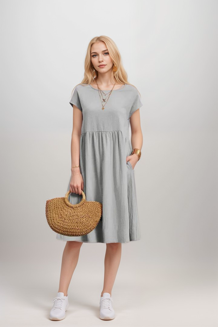 Dress mi-longue casual coton for women | Soline -3