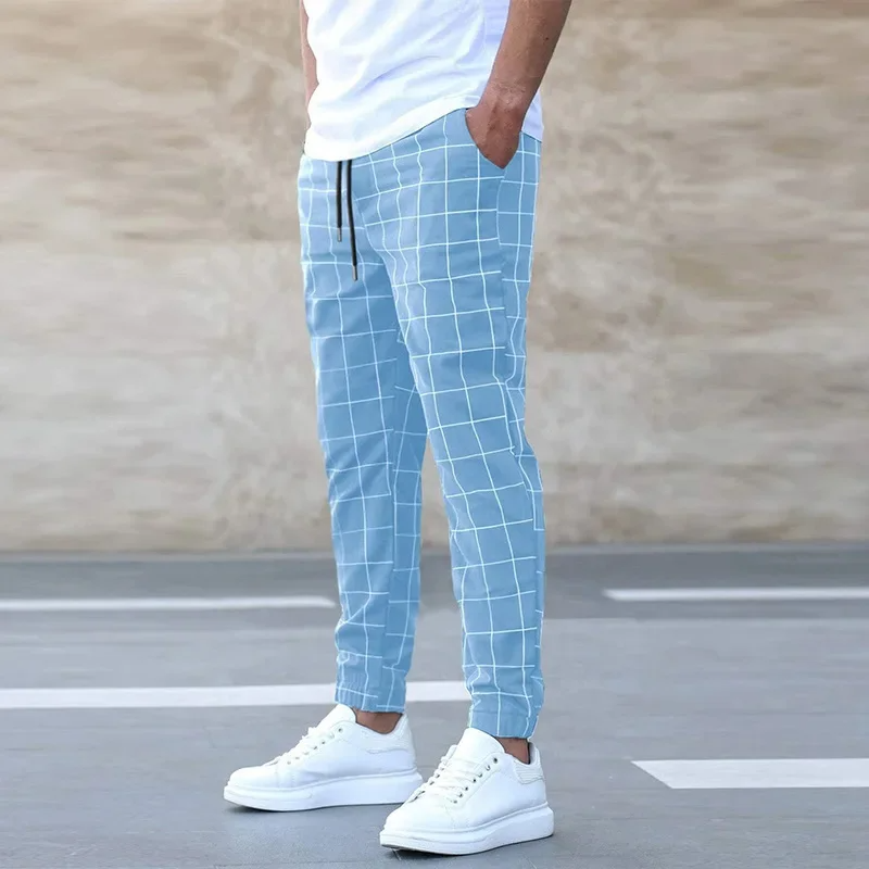 Checkered tapered joggers elastic waistband piece for men | Kellan -1