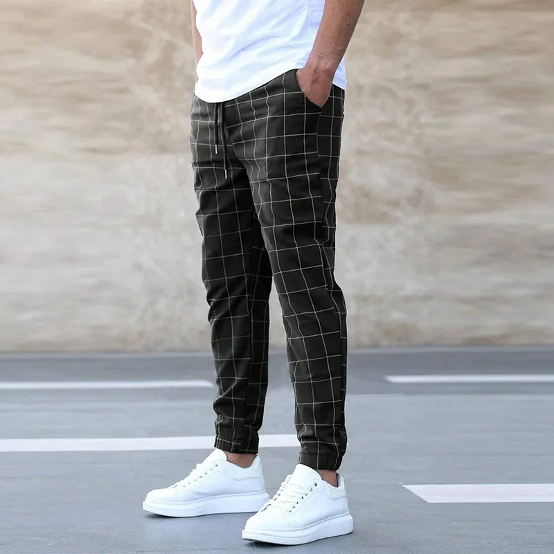 Checkered tapered joggers elastic waistband piece for men | Kellan -4