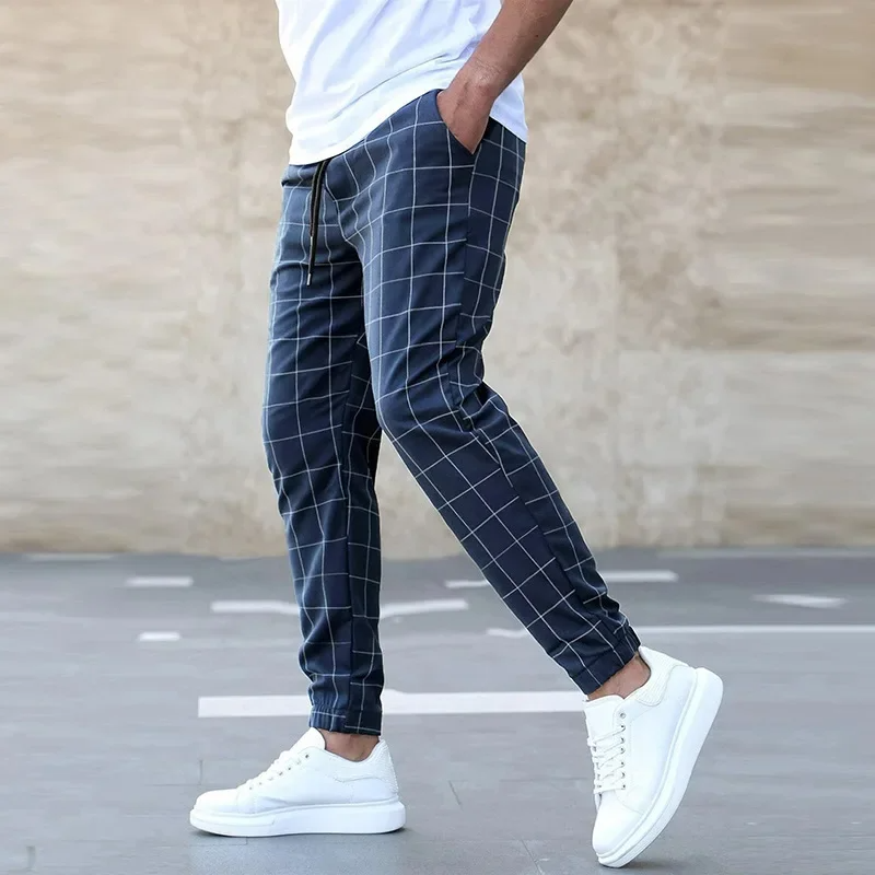 Checkered tapered joggers elastic waistband piece for men | Kellan -3