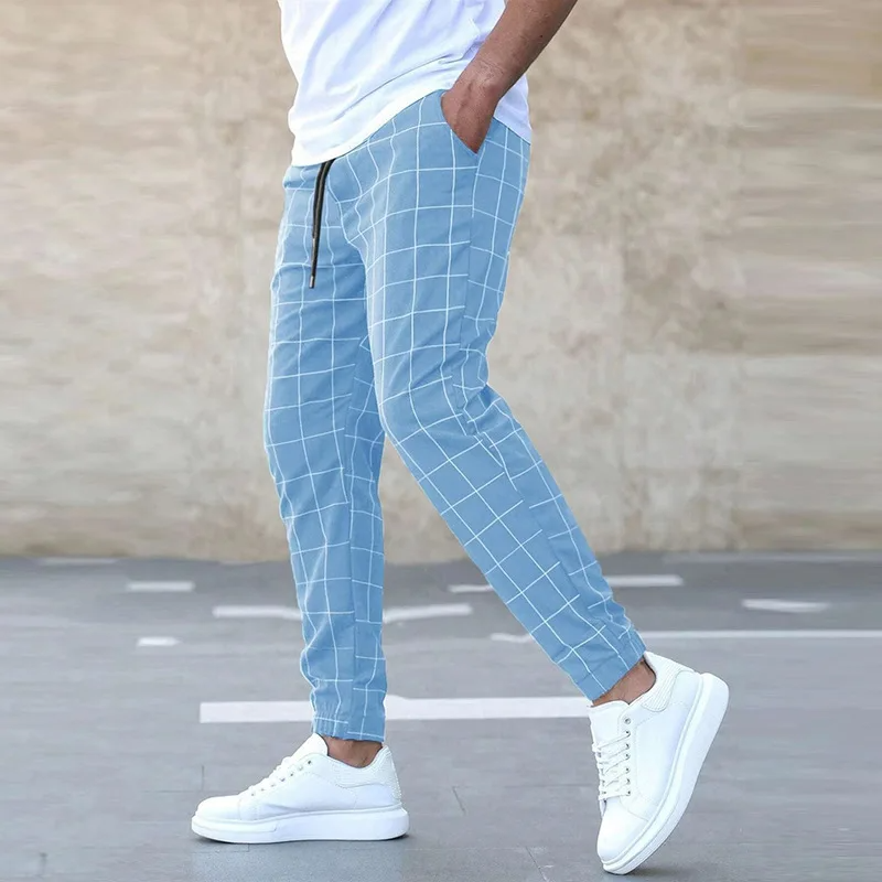 Checkered tapered joggers elastic waistband piece for men | Kellan -2