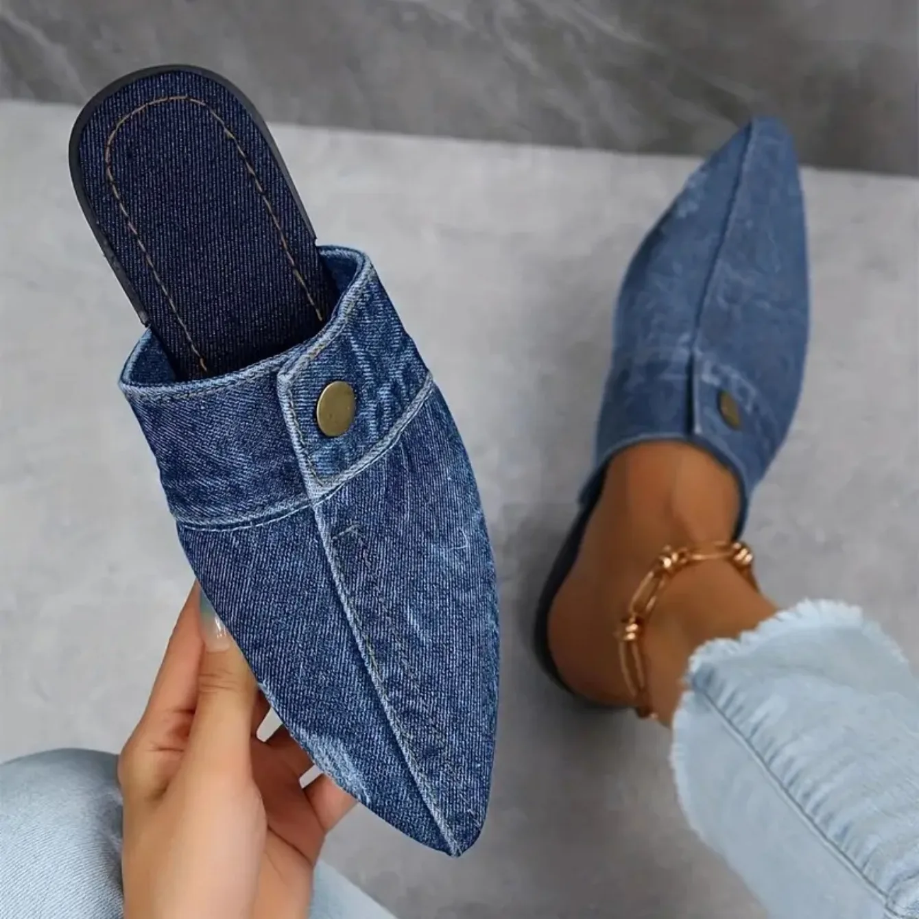 Aurora denim mule for women | Denim Theory -5