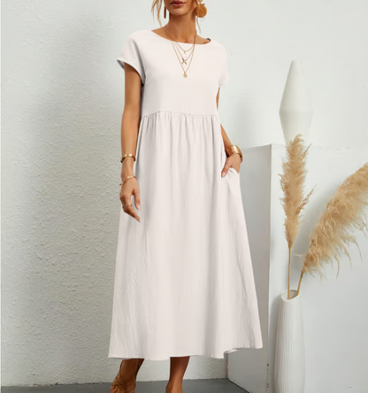 Breezy cotton-linen sleeveless pocket dress for women -13
