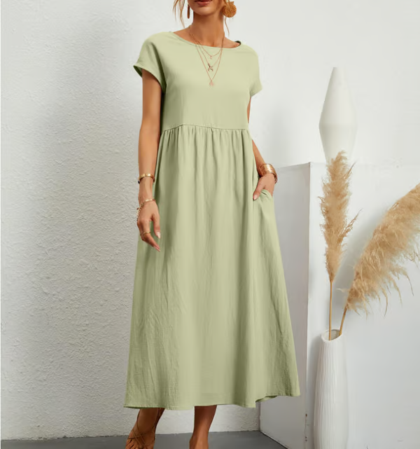Breezy cotton-linen sleeveless pocket dress for women -10